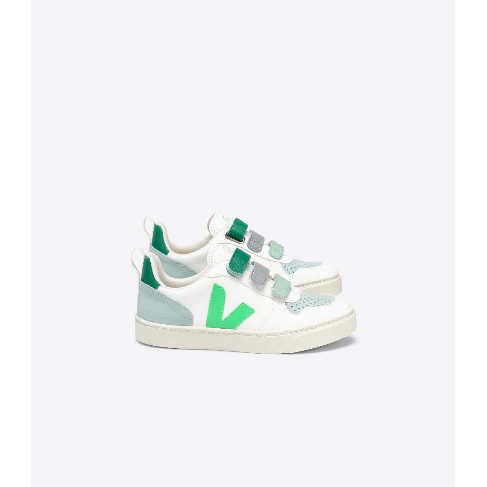 Kids\' Veja V-10 CHROMEFREE Shoes White/Green | SG 741MQZ